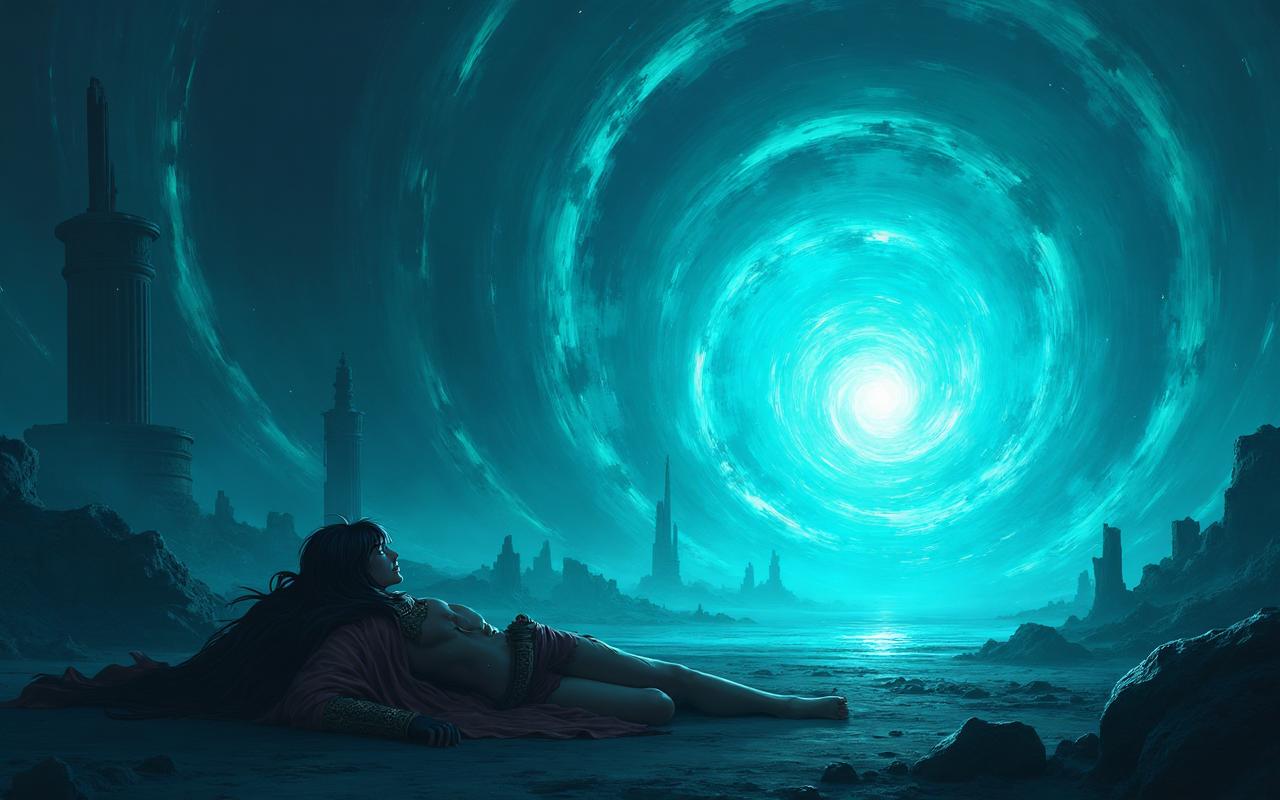 Rover despertando em meio a ruínas de Solaris-3 com energia espectral ao redor